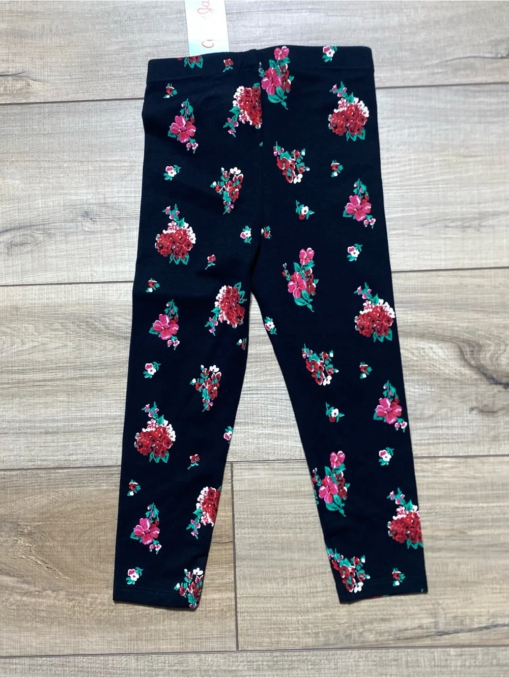 Cat & Jack Girls Durable Knee Tough Cotton Floral Leggings Size 3T Black